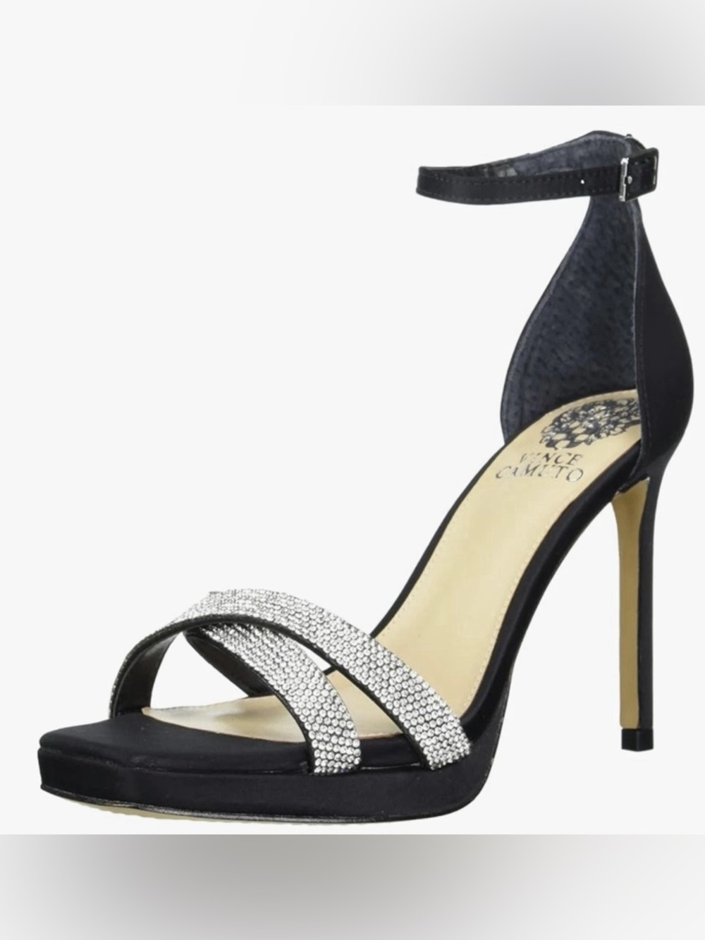 Vince Camuto Black High Heel 11 M Sandal with Silver Crystal Straps